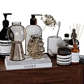 Stylish Bathroom Accessories With Hand Soap Dispensers Fragrance Diffusers Dried Flower Decor And Storage Jars