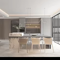Elegant Modern Restaurant Interior With Dining Table Chairs And Pendant Lights 3d model