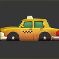Yellow Taxi Toy With Taxi Sign On Roof Green Windows And Checkerboard Pattern