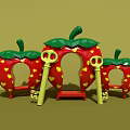 Strawberry Shaped Play Structures With Red Heart Patterns Green Leaves And Yellow Keys 3d model
