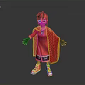 Man In Red Cloak With Glasses Black Gloves And Red Sneakers Standing Pose