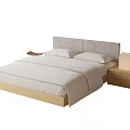 Modern Double Bed With Wooden Frame Gray Upholstered Headboard And Nightstand Lamp