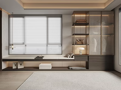 Modern Light Luxury Wardrobe Combination Cabinet Card Seat Sofa Jewelry Ornaments Clothing Curtain Carpet 3d model