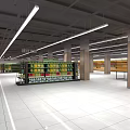 Spacious Supermarket Interior With Shelves Full Of Products Bright Lighting And Clean Floor