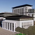 Campus Building Complex Featuring Modern Architecture Green Areas And Mountain Background 3d model