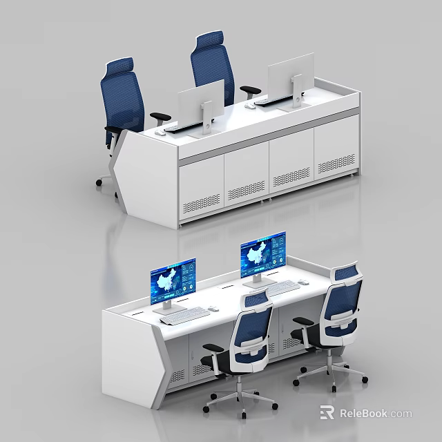 Modern Monitoring Room Setup With Control Console Desks Monitors And Ergonomic Chairs 3d model 