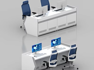 Modern Monitoring Room Setup With Control Console Desks Monitors And Ergonomic Chairs 3d model