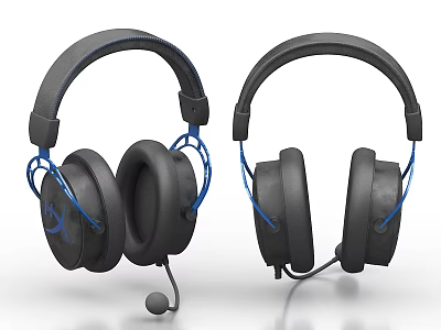 Black and Blue Over Ear Headphones with Microphone for Mobile Digital Use 3d model