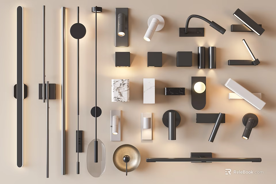 Modern Wall Lamps With Various Designs And Metal Elements For Home Interior Decor 3d model
