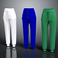 Casual Jogger Pants in White Blue Green with Drawstring Waist and Cuffed Ankles