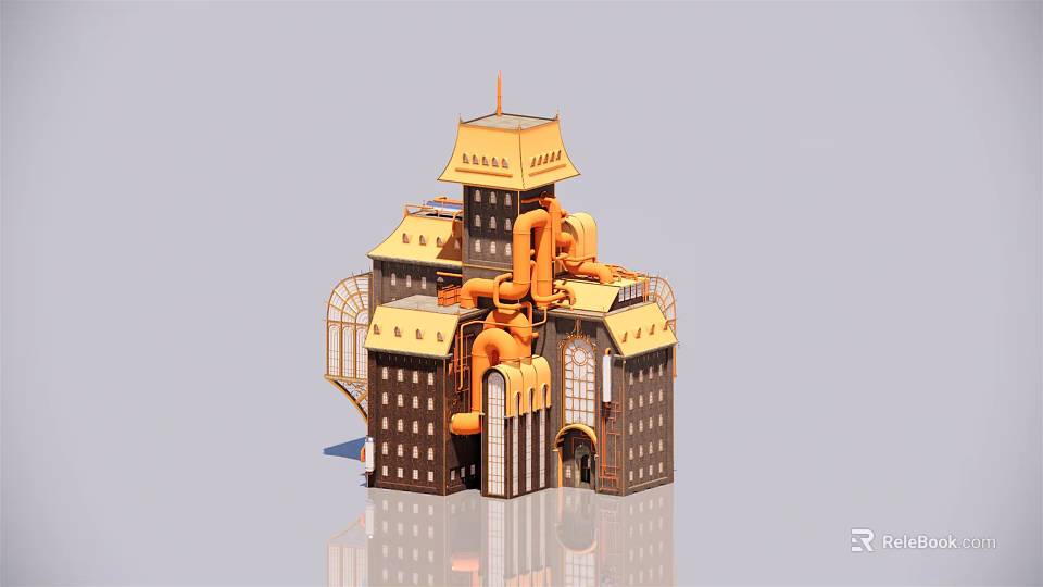 Classic European Architecture Design With Tower Spire And Ornate Decorative Details 3d model 
