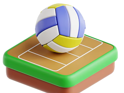 Decorative Ornament Set with Blue White Yellow Volleyball and Brown Green Base Volleyball Court Lines 3d model