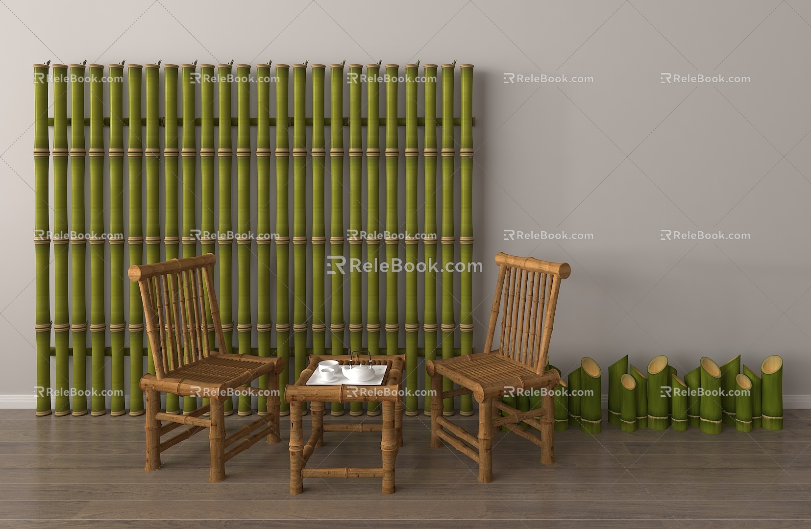 Bamboo bamboo pole bamboo tube stump bamboo table and chair model