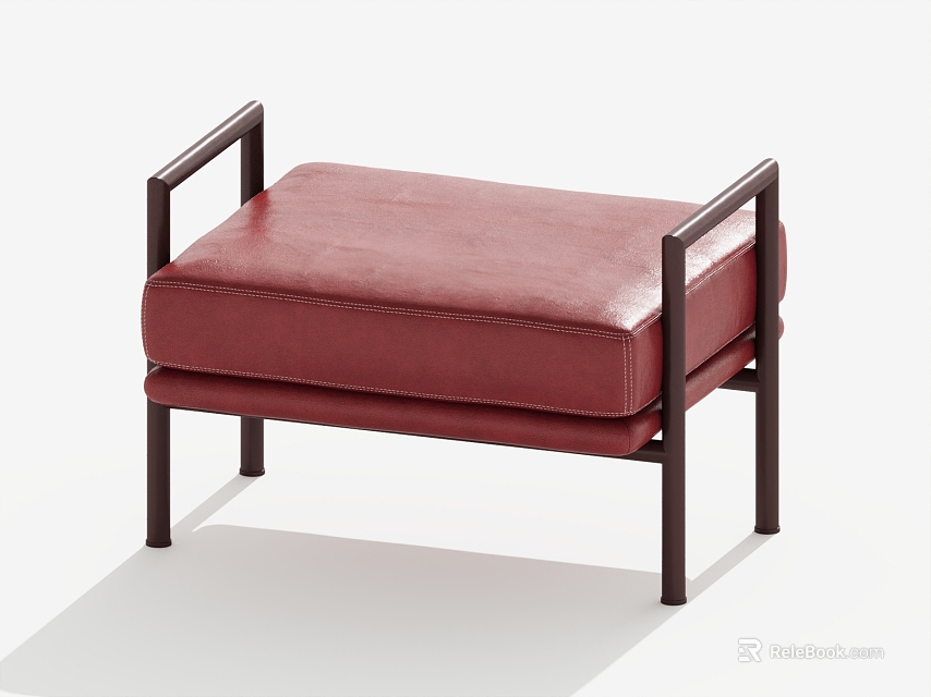 Stylish Burgundy Leather Single Sofa With Black Metal Frame And Armrests 3d model 
