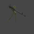 Vintage Military Machine Gun With Green Mount And Metal Barrel Structure Design