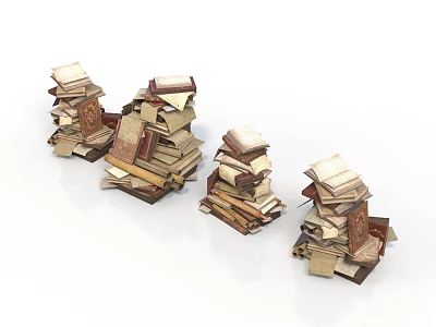 Multiple Stacks of Books as Household Items With Various Heights And Sizes 3d model