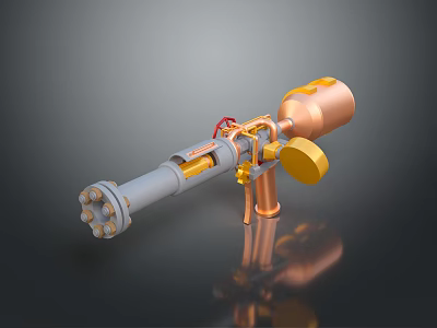 Gray And Copper Heavy Weapon Design With Multi Port Muzzle And Yellow Grip 3d model
