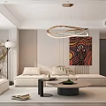 Modern Living and Dining Room Interior With Beige Sofa Coffee Table Chandelier And Decorative Painting