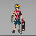 Teen Character In Colorful Helmet Red White Jacket With Blue Device And Red Skateboard