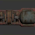 Rusty Mechanical Device Featuring Red Wheels Green Drum and Metal Base 3d model