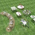 Outdoor Tensile Membrane Playground Structures With Various Shapes On Green Lawn