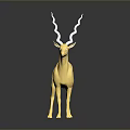Golden Deer Figurine With White Curved Antlers On Black Surface And Reflection