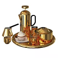 Elegant Copper Kitchenware Set With Kettle Tray Mugs And Cupcake