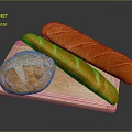 Freshly Baked Golden Round Bread And Crispy Baguette On Wooden Board