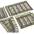 Well Designed Large Public Parking Lot Road Facility Layout With Green Belts And Vehicle Spaces