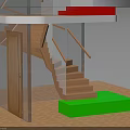 Modern Architectural Model Structure With Wooden Staircase Railing Red Mat And Green Block