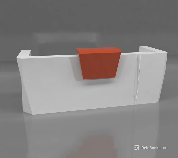 Modern Reception Desk Featuring White Main Body and Red Square Accent 3d model