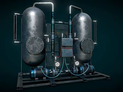 Industrial Metal Tanks Mechanical Setup With Pipes Control Panel And Base Frame 3d model