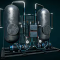Industrial Metal Tanks Mechanical Setup With Pipes Control Panel And Base Frame 3d model