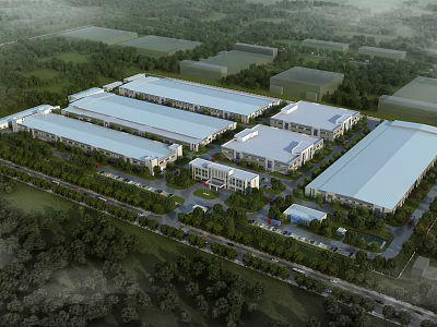 Modern Industrial Plant Aerial View With Multiple Buildings And Surrounding Greenery 3d model