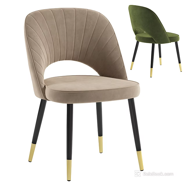 Stylish Velvet Upholstered Dining Chair With Curved Backrest Black Legs And Gold Accents 3d model 