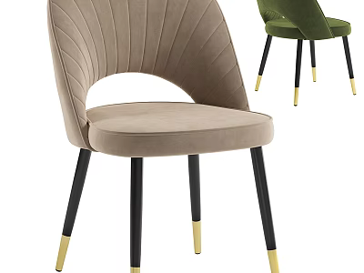 Stylish Velvet Upholstered Dining Chair With Curved Backrest Black Legs And Gold Accents 3d model