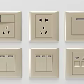 Six Beige Wall Switch Panels Featuring Socket Switch And Network Interface Design