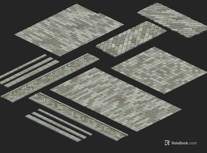 Stylish Floor Tiles Featuring Herringbone Straight And Chevron Laying Patterns 3d model