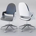 Modern White Office Desk With Sleek Design Computer Monitor And Comfortable Chairs
