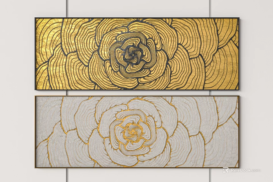 Elegant Wall Decor With Gold And White Intricate Flower Pattern Designs 3d model