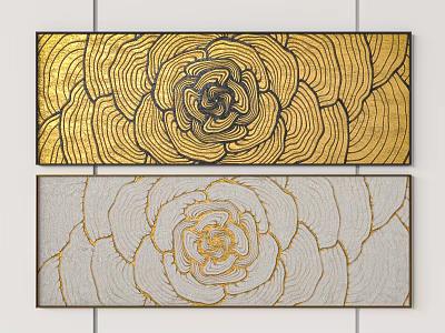 Elegant Wall Decor With Gold And White Intricate Flower Pattern Designs 3d model