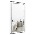 Full Length Brass Frame Mirror Reflecting Cozy Bedroom With Bed Wooden Nightstand And Vase