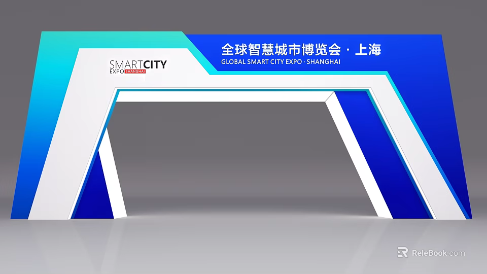 Modern Geometric Archway with Blue White Colors for Global Smart City Expo Shanghai 3d model 