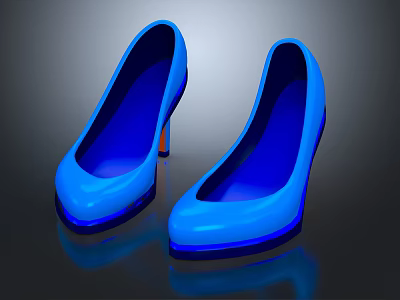 Blue High Heel Shoes Shiny Glossy Design Stylish Look With Reflective Sole And Modern Appeal 3d model