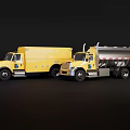 Two Utility Vehicles Including Yellow Box Truck And Silver Tank Truck
