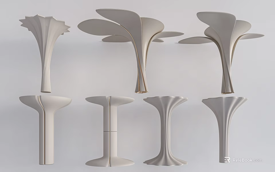 Elegant Modern Columns With Unique Curved Structures And Artistic Sculptural Designs 3d model 