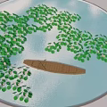 Scenic Water Area With Lily Pads Lotus Flowers Swans Fish And Wooden Boats With People