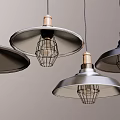 Industrial Style Pendant Lights With Metal Shades Wooden Tops And Metal Grilles