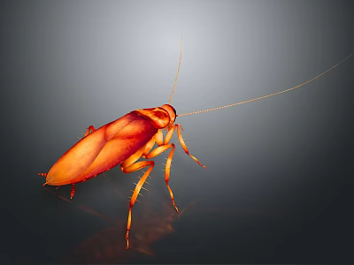 Orange Cockroach With Long Antennae And Detailed Body On Dark Background 3d model