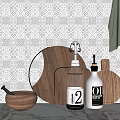 Elegant Kitchen Utensils On Marble Countertop With Wooden Cutting Board And Copper Pot